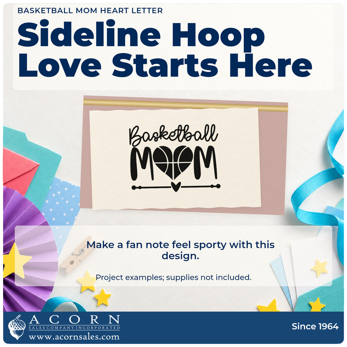 A finished handmade project stamped with the Basketball Mom Heart Letter Wood-Mounted Rubber Stamp, ideal for snack table album page.