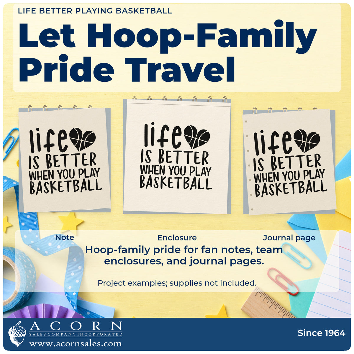 Three project examples made with the Life Better Playing Basketball With Hearts Stamp – Slim Pre-Inked, including fixture plan sheet.