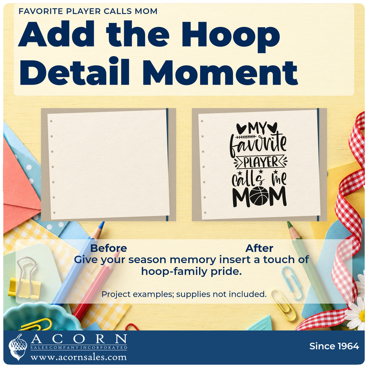 Before and after of a plain item finished with the My Favorite Player Calls Me Mom Basketball Stamp – Premium Vintage Pro Wooden, a quick upgrade for framed hall gallery.