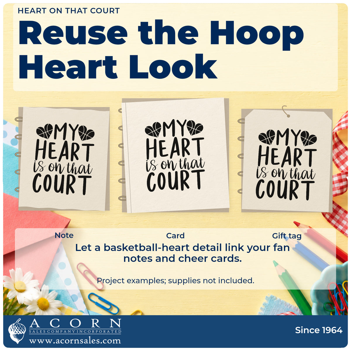 Three project examples made with the My Heart Is On That Court Stamp – Duo Hand, including travel plan sheet.