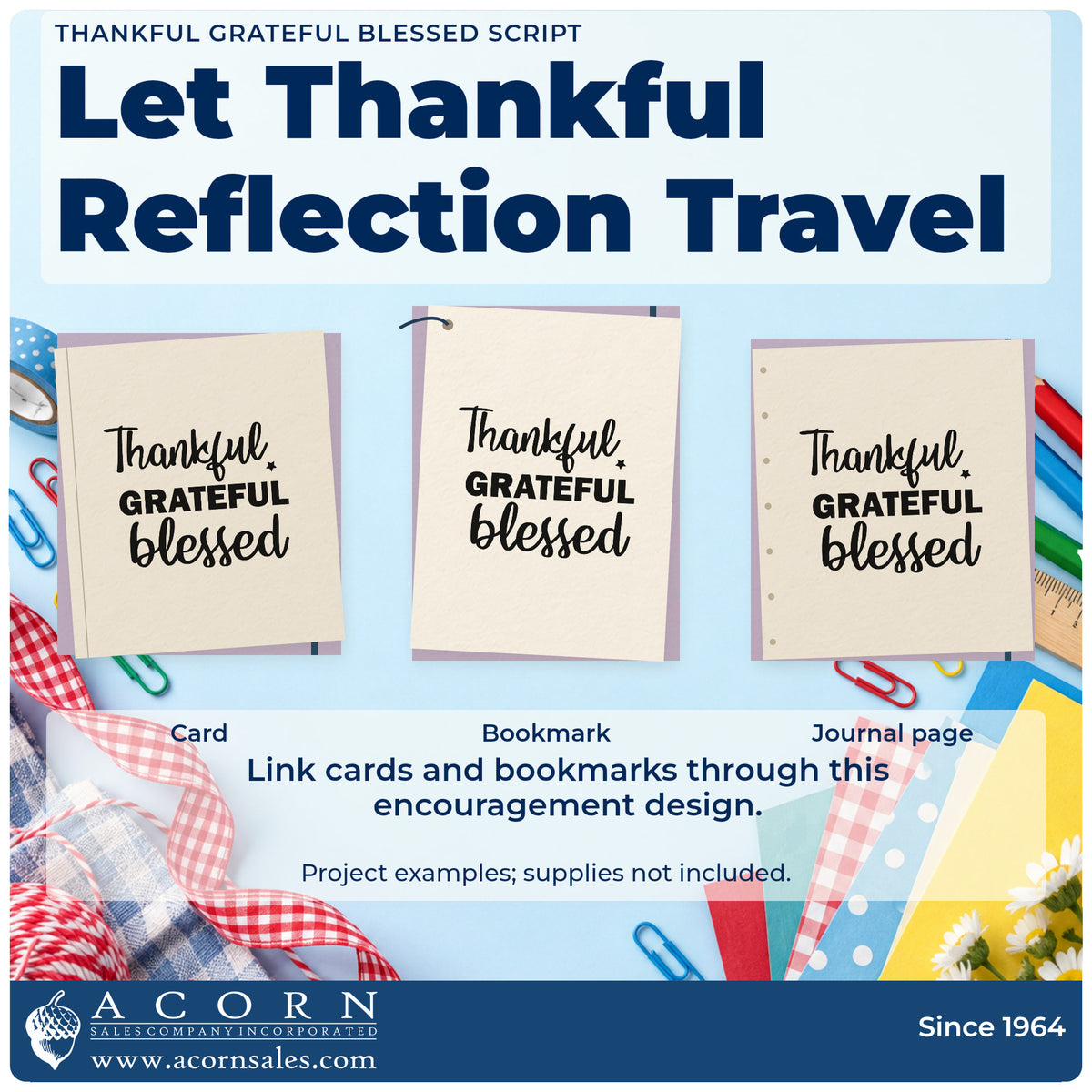 Three project examples made with the Thankful Grateful Blessed Premium Wooden Stamp – Vintage Pro, including dish signup sheet.