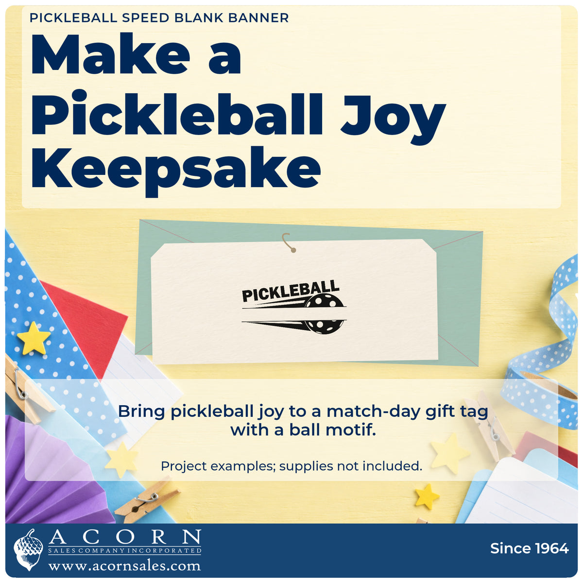 A finished handmade project stamped with the Pickleball Speed Blank Banner Hand Stamp – Duo, ideal for fundraiser album page.