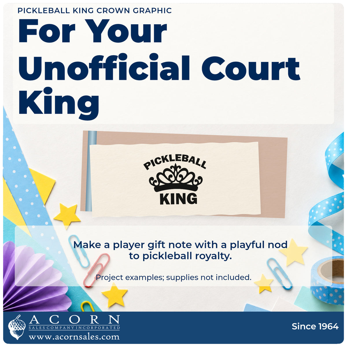 A finished handmade project stamped with the Duo Hand Pickleball King Crown Rubber Stamp, ideal for partner album page.