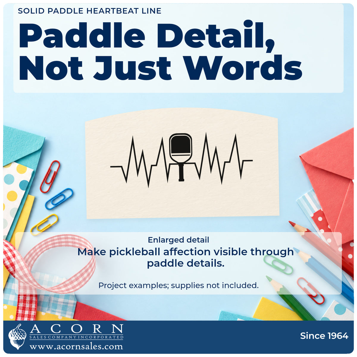 Enlarged detail of the Solid Paddle Heartbeat Line Rubber Stamp – Wood Handle imprint. A heartbeat zigzag runs through a small solid-faced paddle.