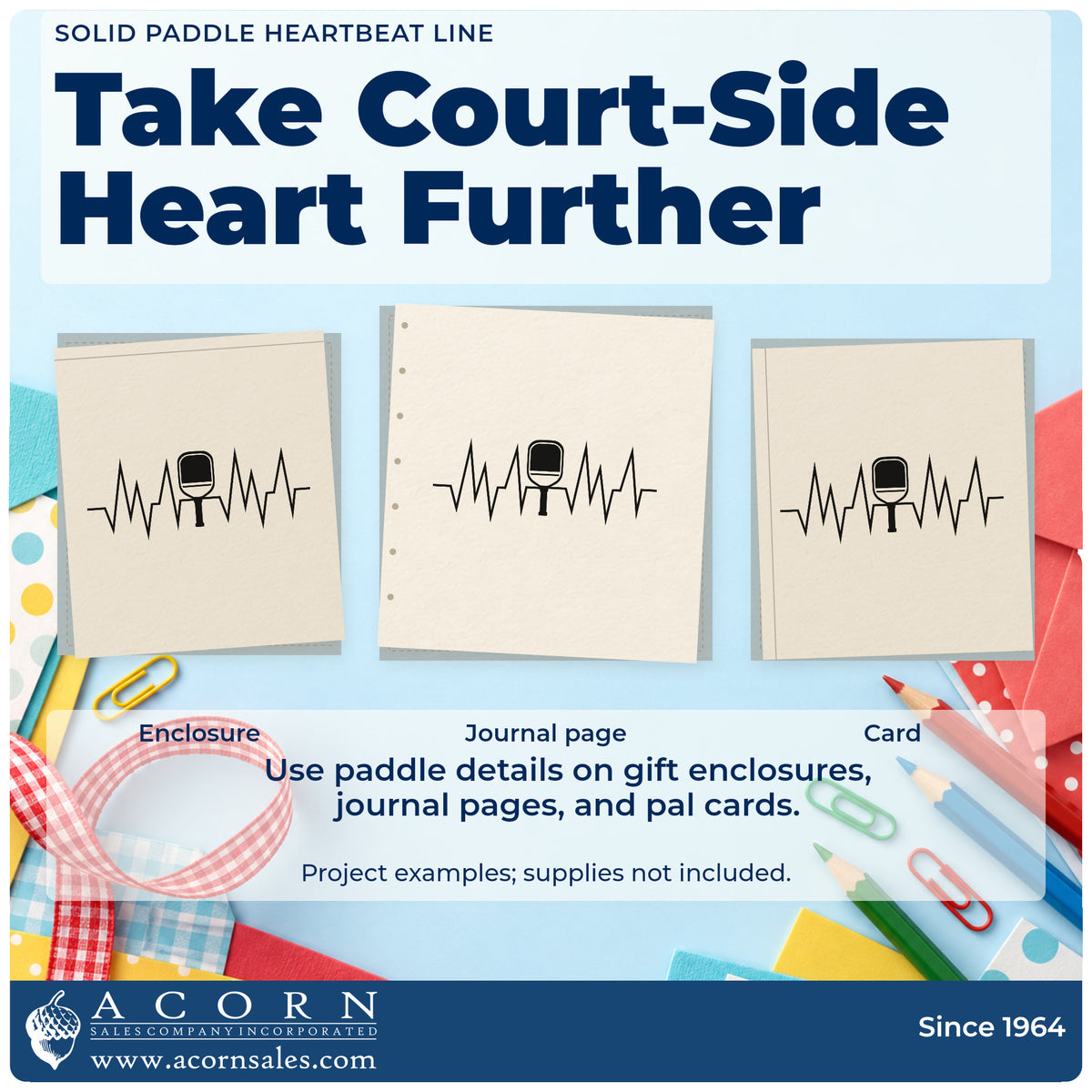Three project examples made with the Solid Paddle Heartbeat Line Hand Stamp – Duo, including slot signup sheet.