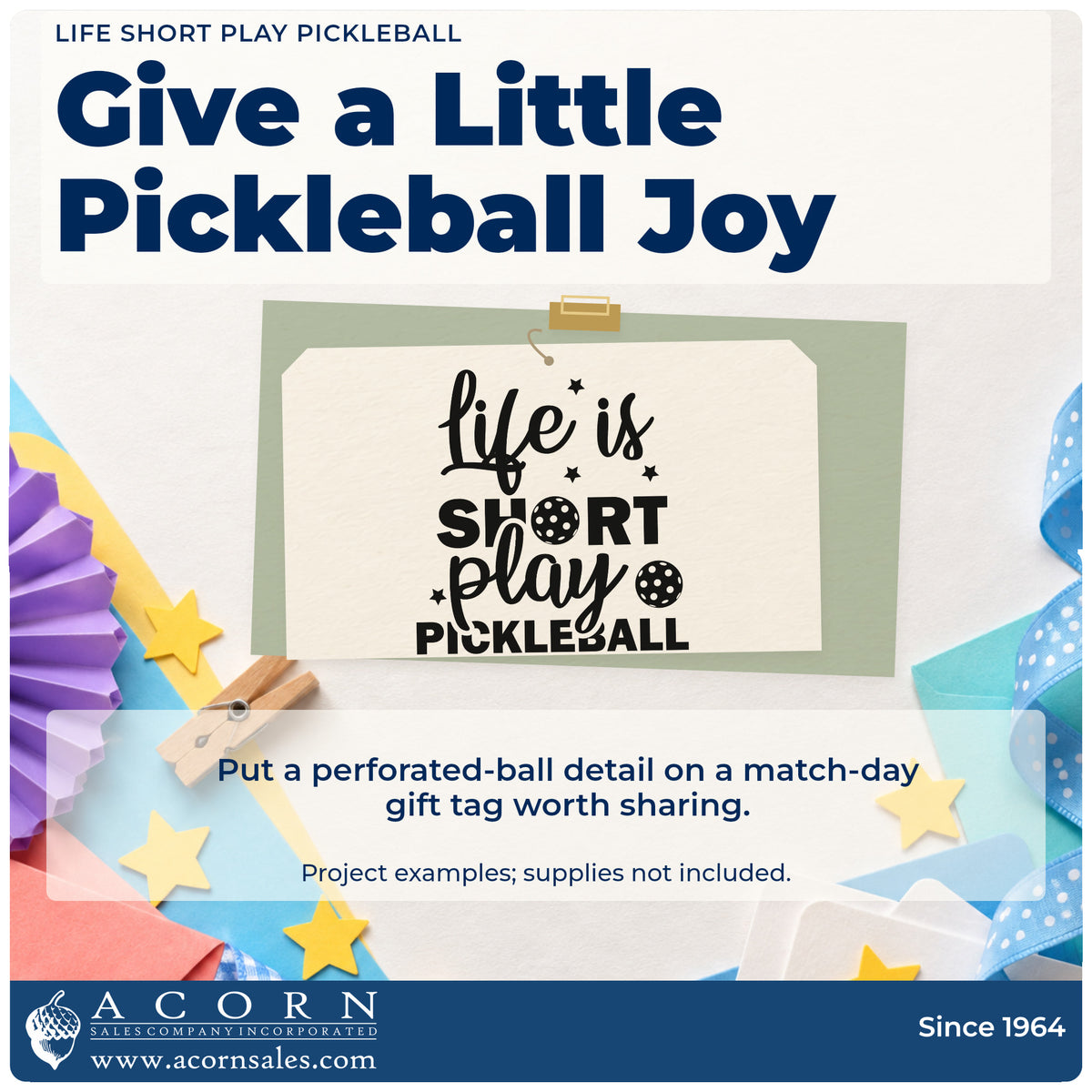A finished handmade project stamped with the Life Is Short Play Pickleball Stamp – Self-Inking, ideal for community album page.