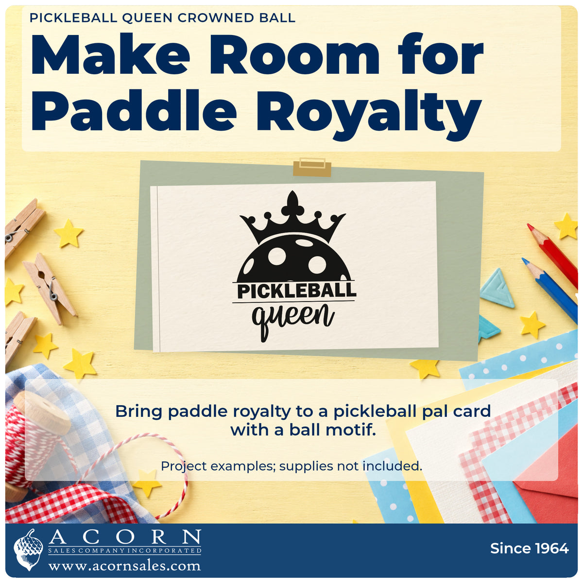 A finished handmade project stamped with the Pickleball Queen Crowned Ball Crown Hand Stamp – Duo, ideal for birthday album page.