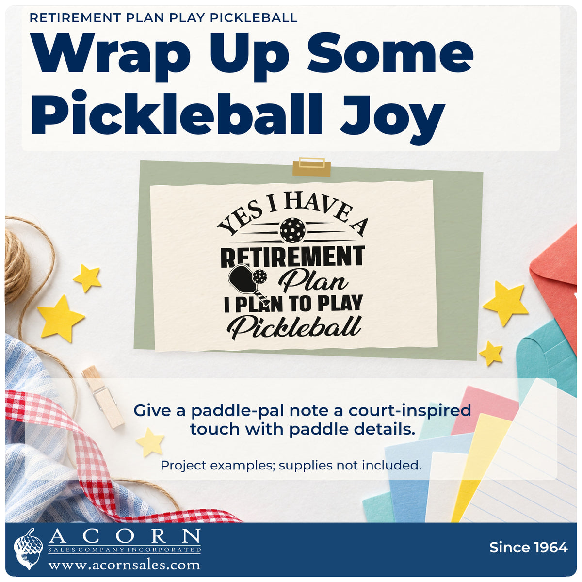 A finished handmade project stamped with the Yes I Have A Retirement Plan I Plan To Play Pickleball Rubber Stamp – Duo Hand, ideal for retirement album page.