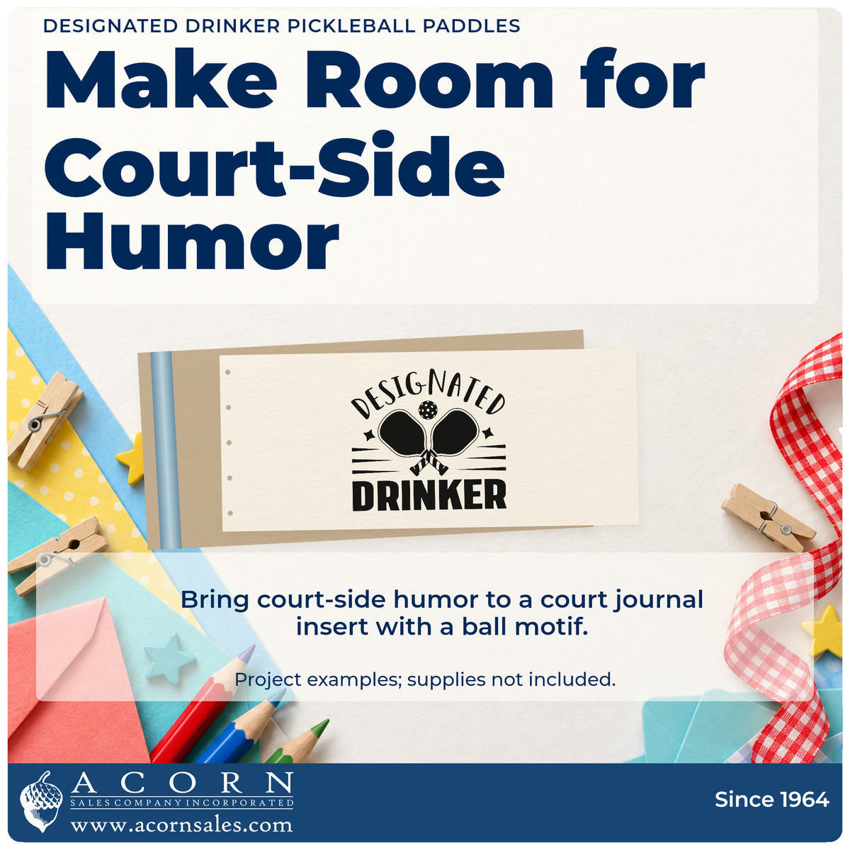 A finished handmade project stamped with the Designated Drinker Pickleball Paddles Self-Inking Stamp, ideal for social night album page.