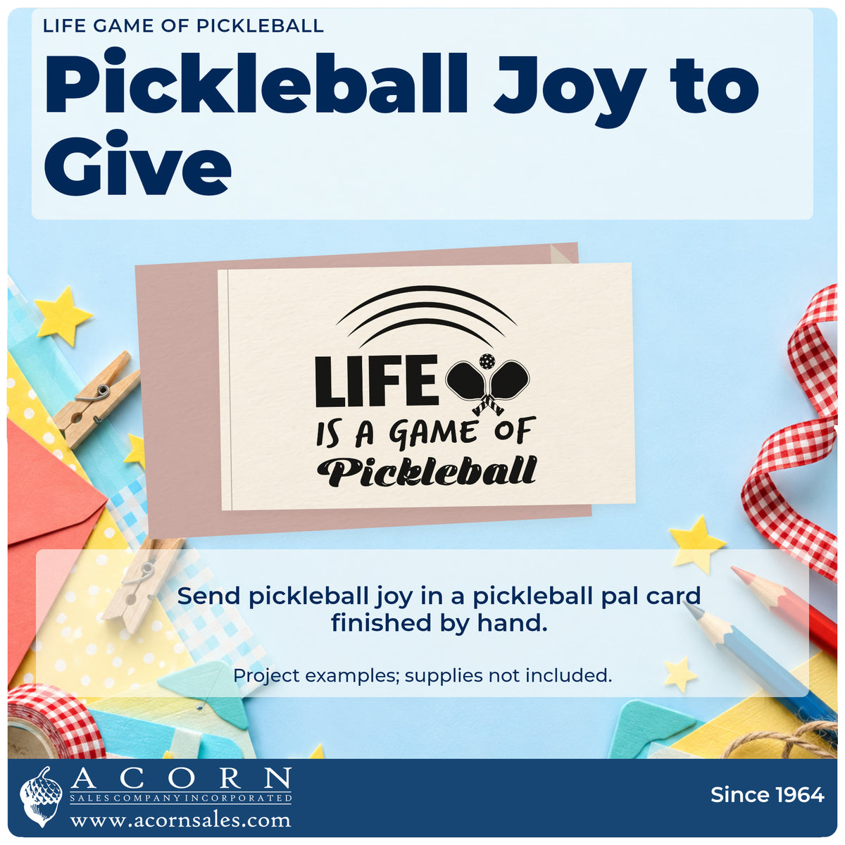 A finished handmade project stamped with the Life Game Of Pickleball Pre-Inked Stamp – PSI, ideal for outreach album page.