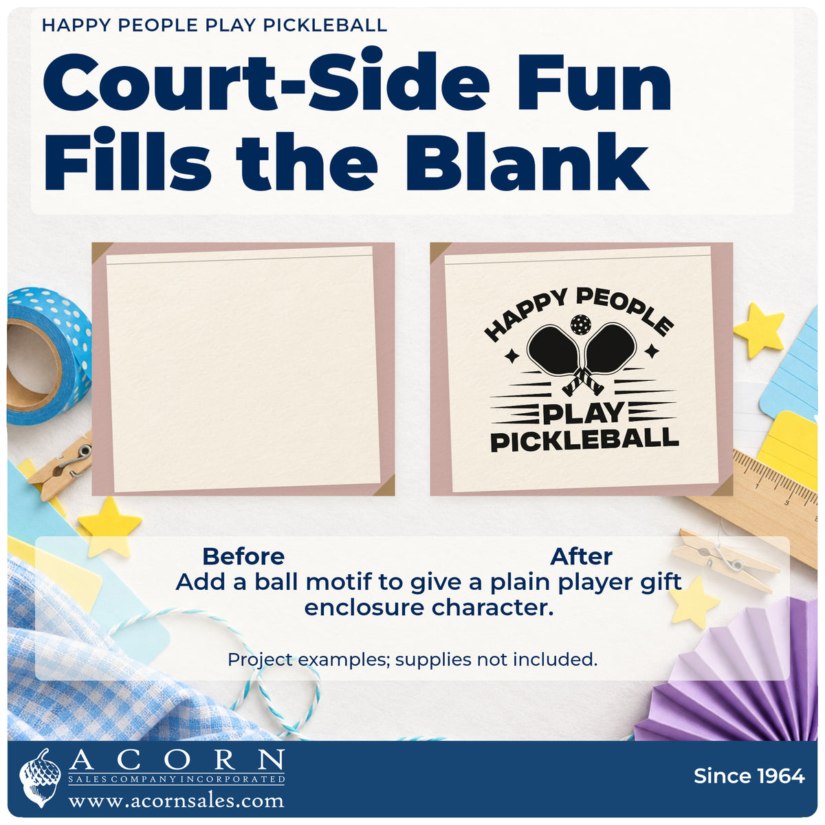 Before and after of a plain item finished with the Premium Wooden Happy People Play Pickleball Paddle Stamp – Vintage Pro, a quick upgrade for framed court shelter.
