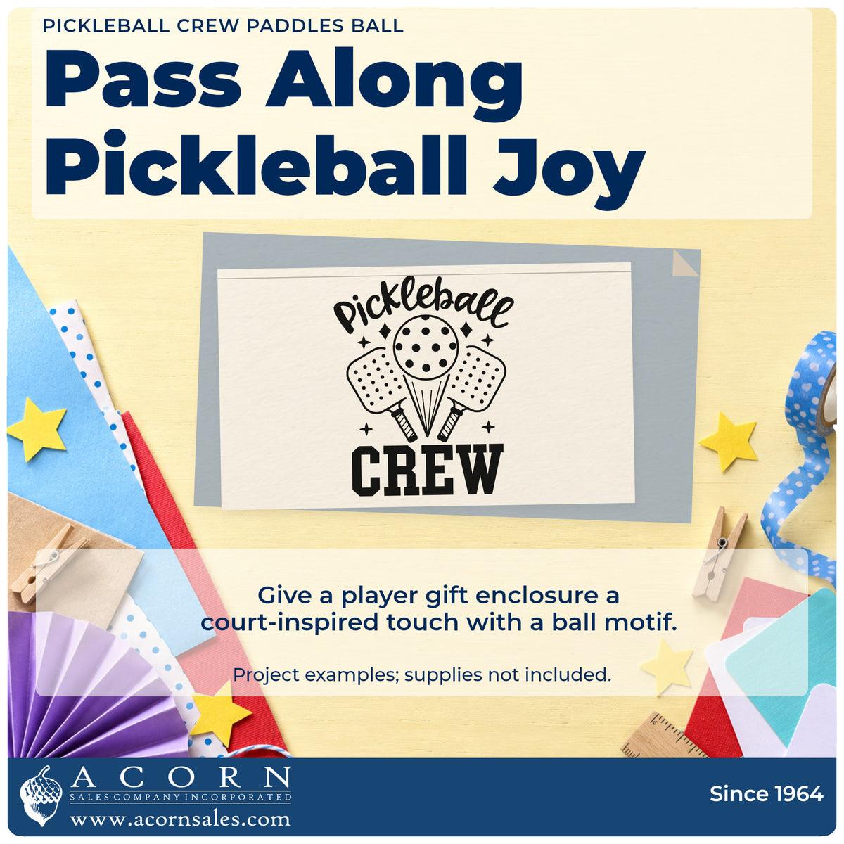 A finished handmade project stamped with the Pickleball Crew Paddles Ball With Sparkles Stamp – Premium Vintage Pro Wooden, ideal for crew year album page.