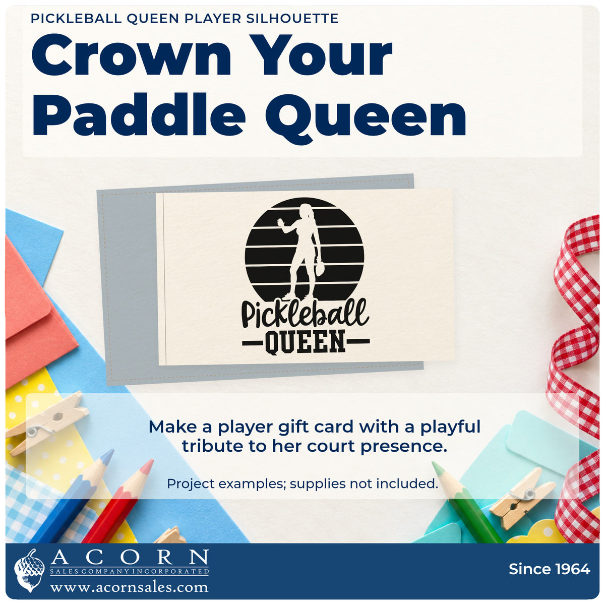 A finished handmade project stamped with the Pickleball Queen Player Silhouette Wood Handle Stamp, ideal for program term album page.