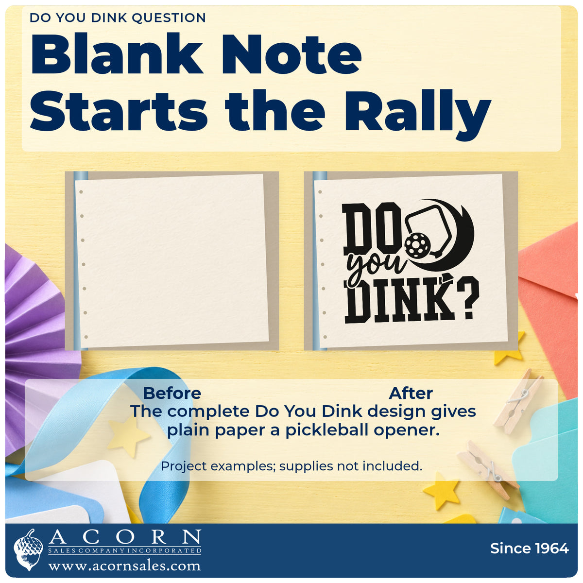 Before and after of a plain item finished with the Do You Dink Question Pre-Inked Stamp – PSI, a quick upgrade for framed booth board.