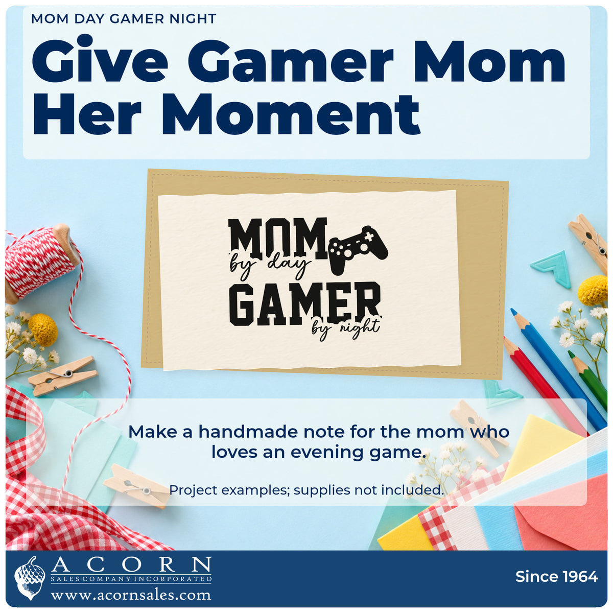A finished handmade project stamped with the Wood Handle Mom By Day Gamer By Night Rubber Stamp, ideal for play year album page.