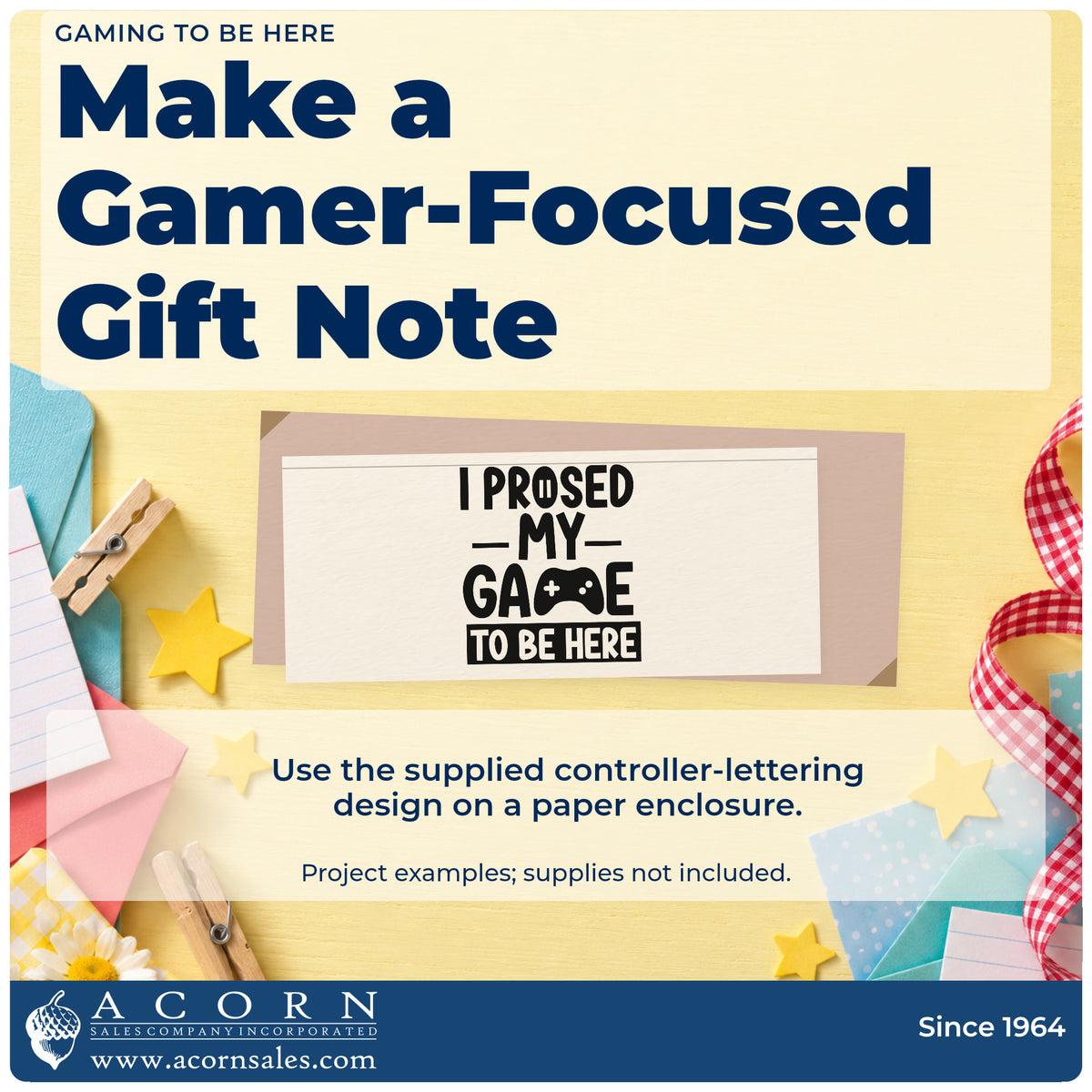 A finished handmade project stamped with the Gaming To Be Here Controller Lettering Stamp – Self-Inking, ideal for event album page.