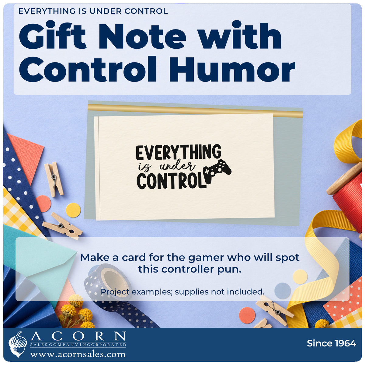 A finished handmade project stamped with the Everything Is Under Control Game Controller Rubber Stamp – Wood Handle, ideal for night year album page.