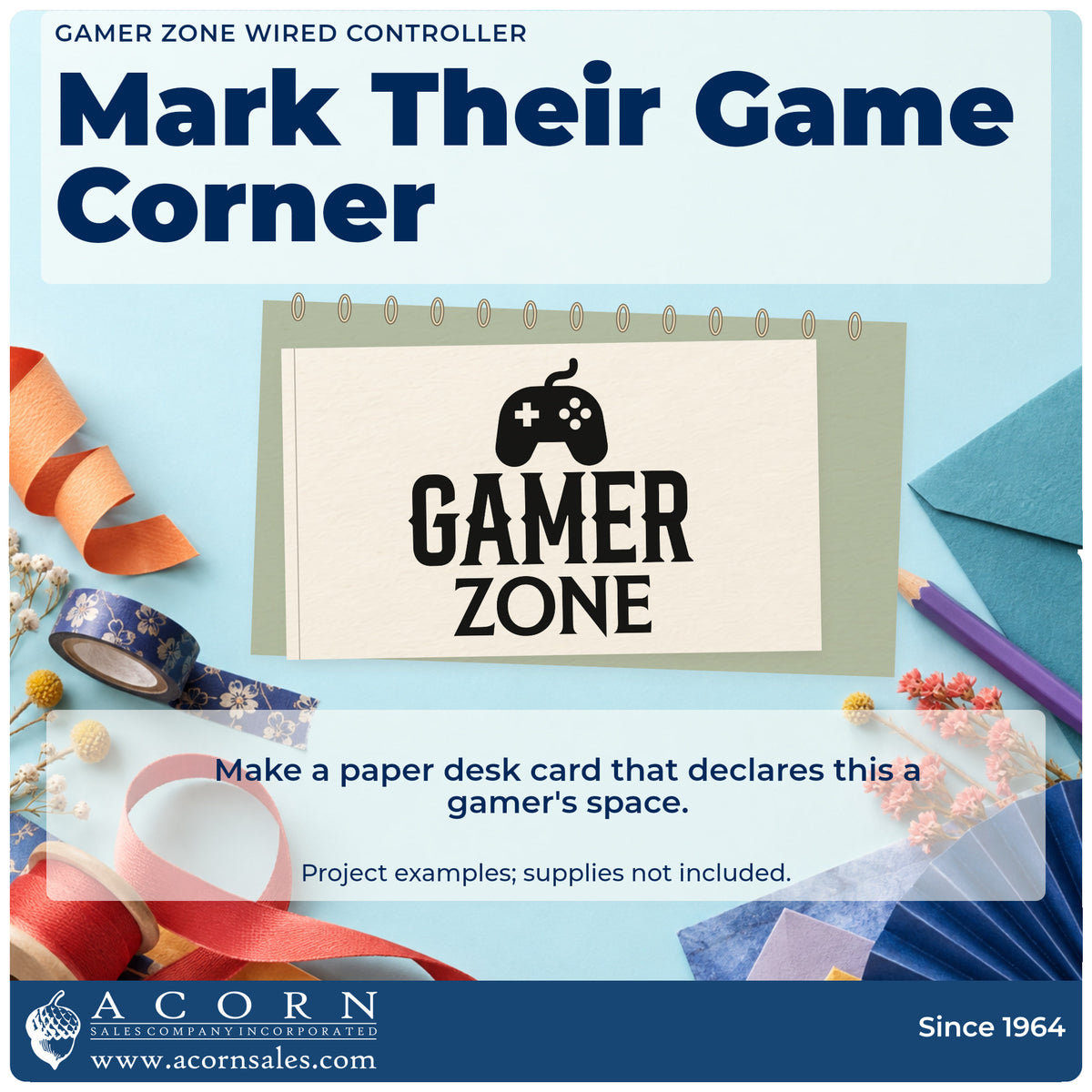 A finished handmade project stamped with the Gamer Zone Wired Controller Duo Hand Stamp, ideal for game room album page.