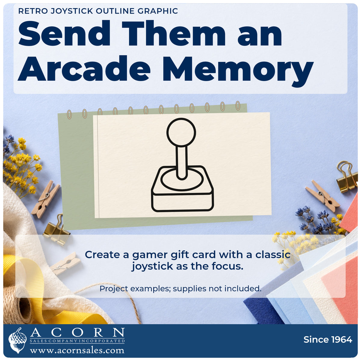 A finished handmade project stamped with the Retro Joystick Outline Pre-Inked Stamp – PSI, ideal for cabinet album page.