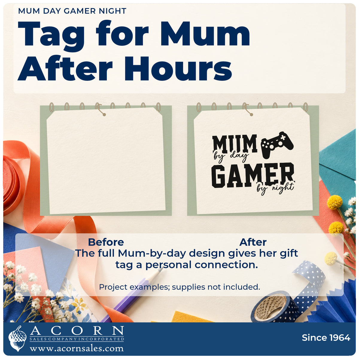Before and after of a plain item finished with the Mum By Day Gamer By Night Stamp – Premium Vintage Pro Wooden, a quick upgrade for framed landing nook.