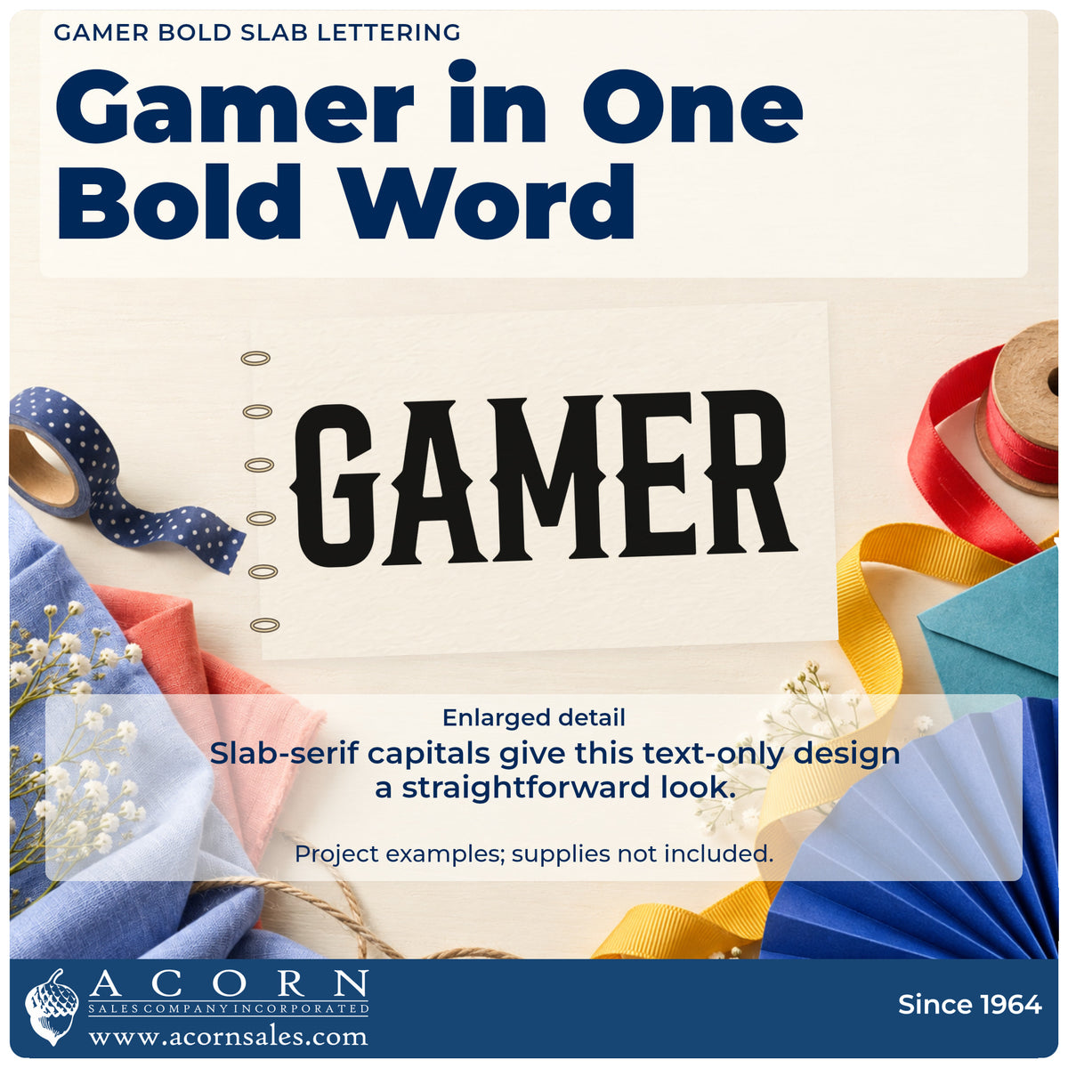 Enlarged detail of the Gamer Bold Slab Word Art Craft Stamp – Self-Inking imprint. GAMER appears in a single line of bold slab-serif capitals.