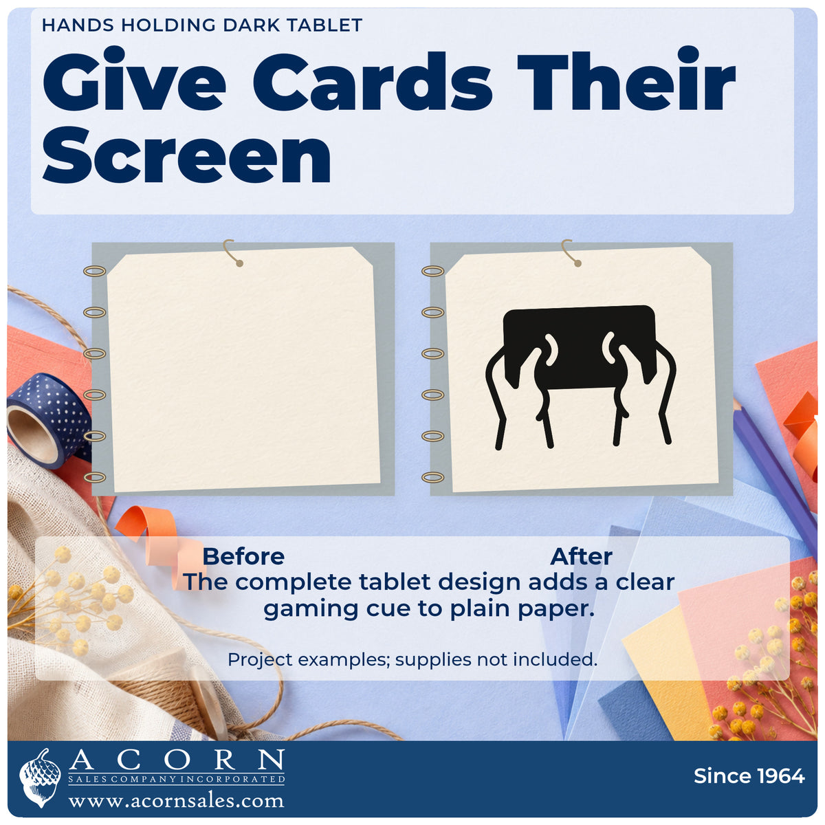 Before and after of a plain item finished with the Hands Holding A Solid Tablet Outline Detail Premium Wooden Stamp – Vintage Pro, a quick upgrade for framed activity room.