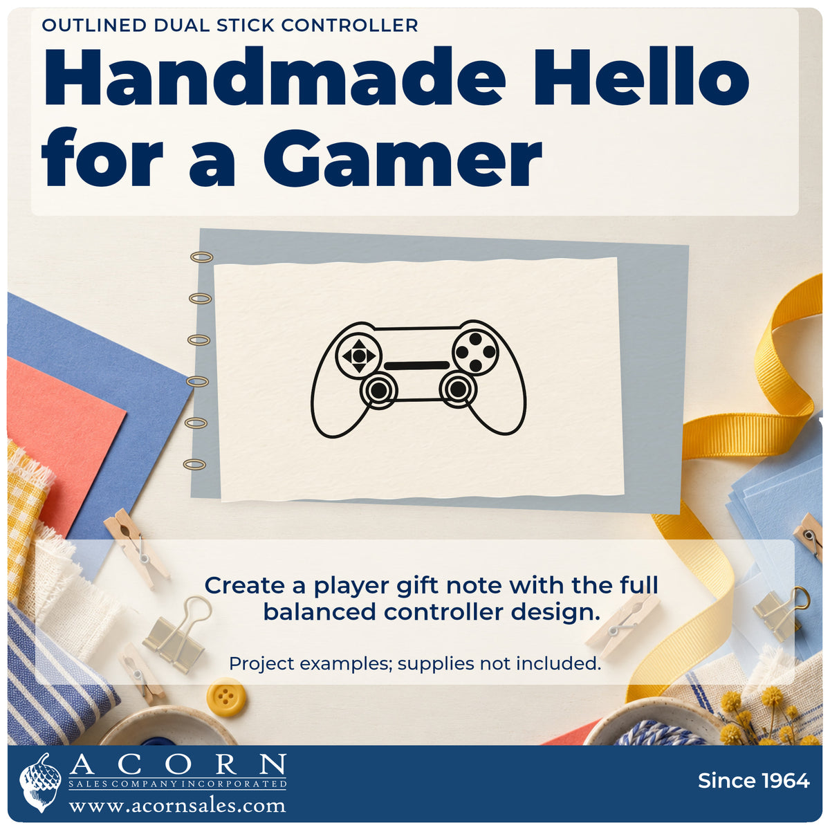 A finished handmade project stamped with the Outlined Dual Stick Controller Craft Stamp – Self-Inking, ideal for design term album page.