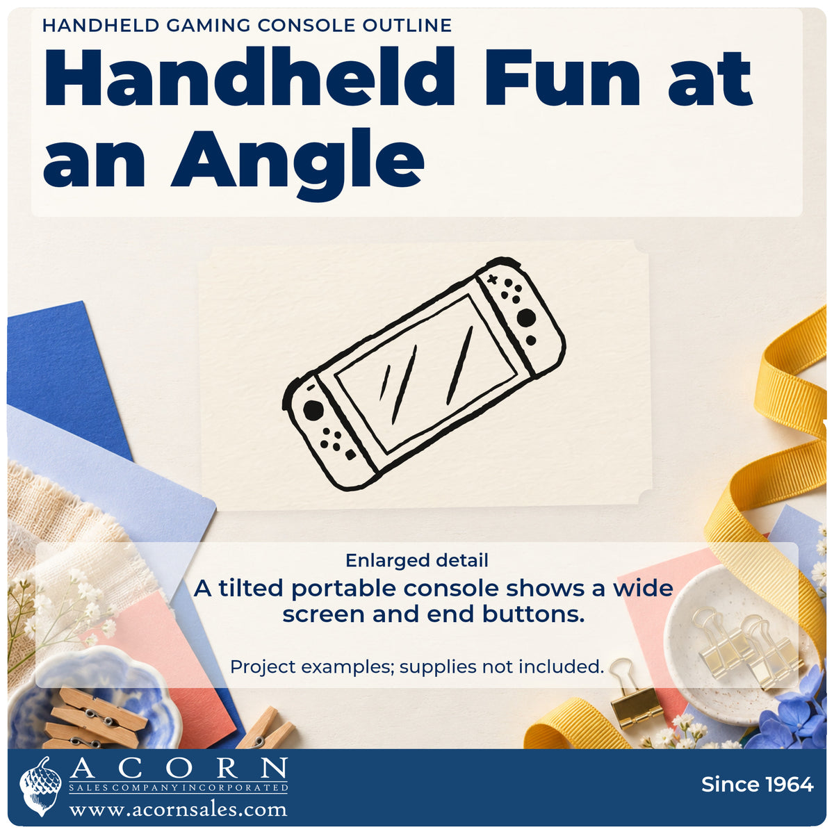Enlarged detail of the Wide-Screen Handheld Game Console Stamp – Premium Vintage Pro Wooden imprint. A tilted handheld console has a wide screen and buttons at both ends.