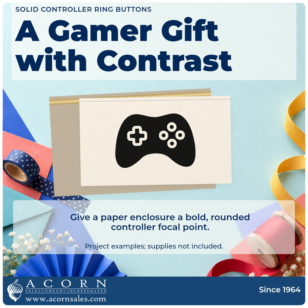 A finished handmade project stamped with the Ring-Button Game Controller Silhouette Rubber Stamp – Wood Handle, ideal for sticker shop album page.