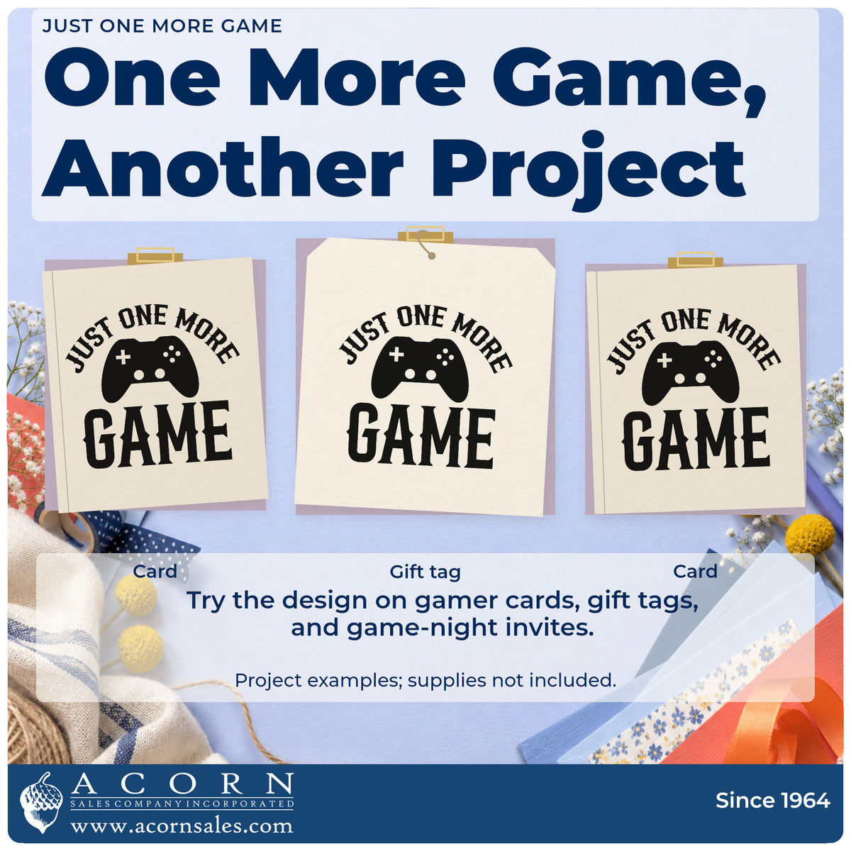 Three project examples made with the Just One More Game Controller Rubber Stamp – Duo Hand, including head to head sheet.