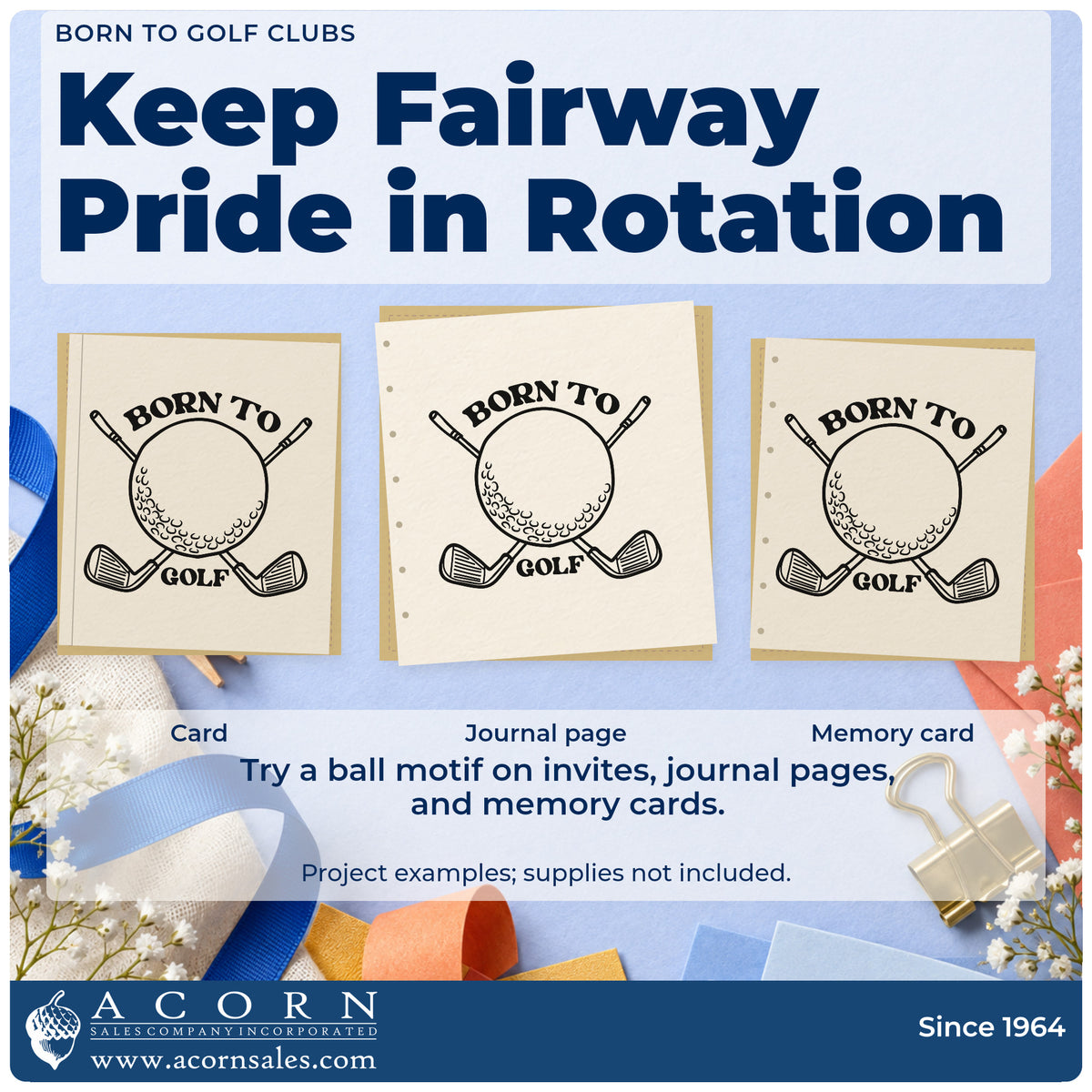 Three project examples made with the Born To Golf Clubs Self-Inking Stamp, including handicap log sheet.