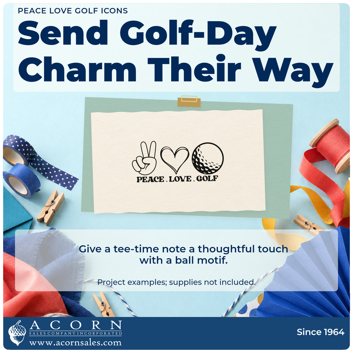 A finished handmade project stamped with the Peace Love Golf Icons With Hearts Hand Stamp – Duo, ideal for scramble album page.