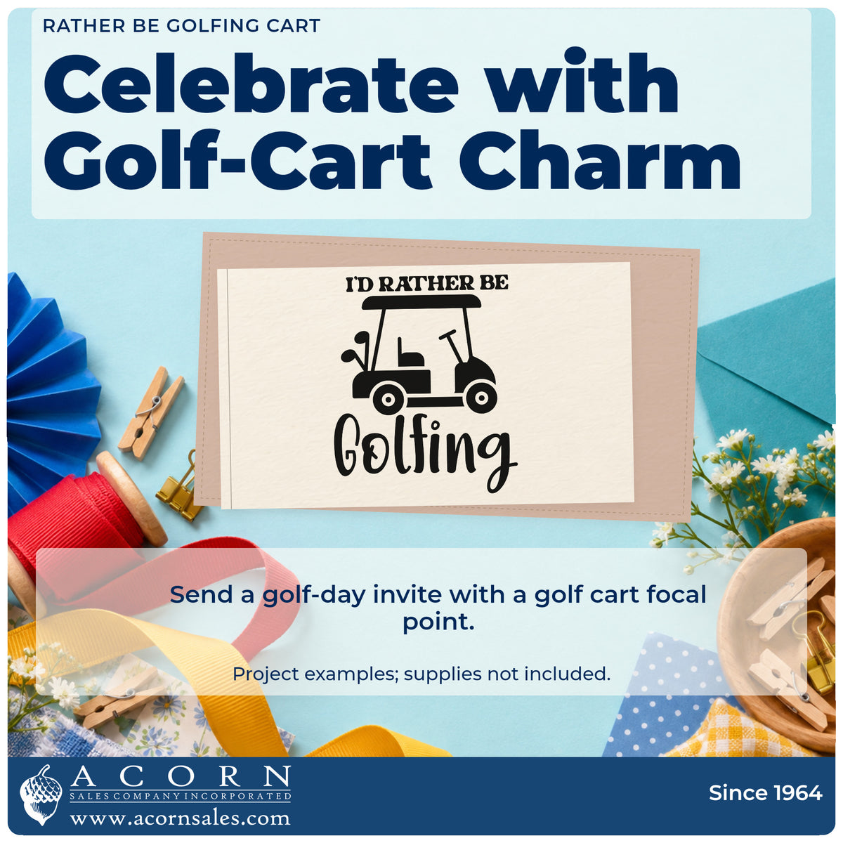 A finished handmade project stamped with the PSI Pre-Inked Rather Be Golfing Cart Stamp, ideal for parade album page.