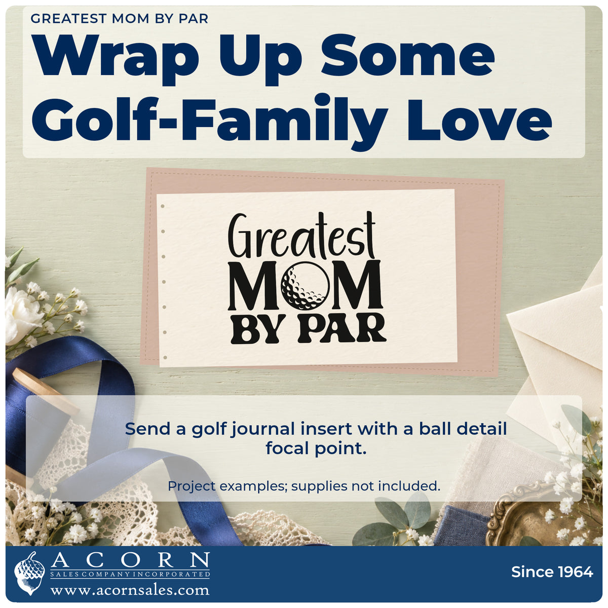 A finished handmade project stamped with the Greatest Mom By Par Golf Ball Hand Stamp – Duo, ideal for mother day album page.