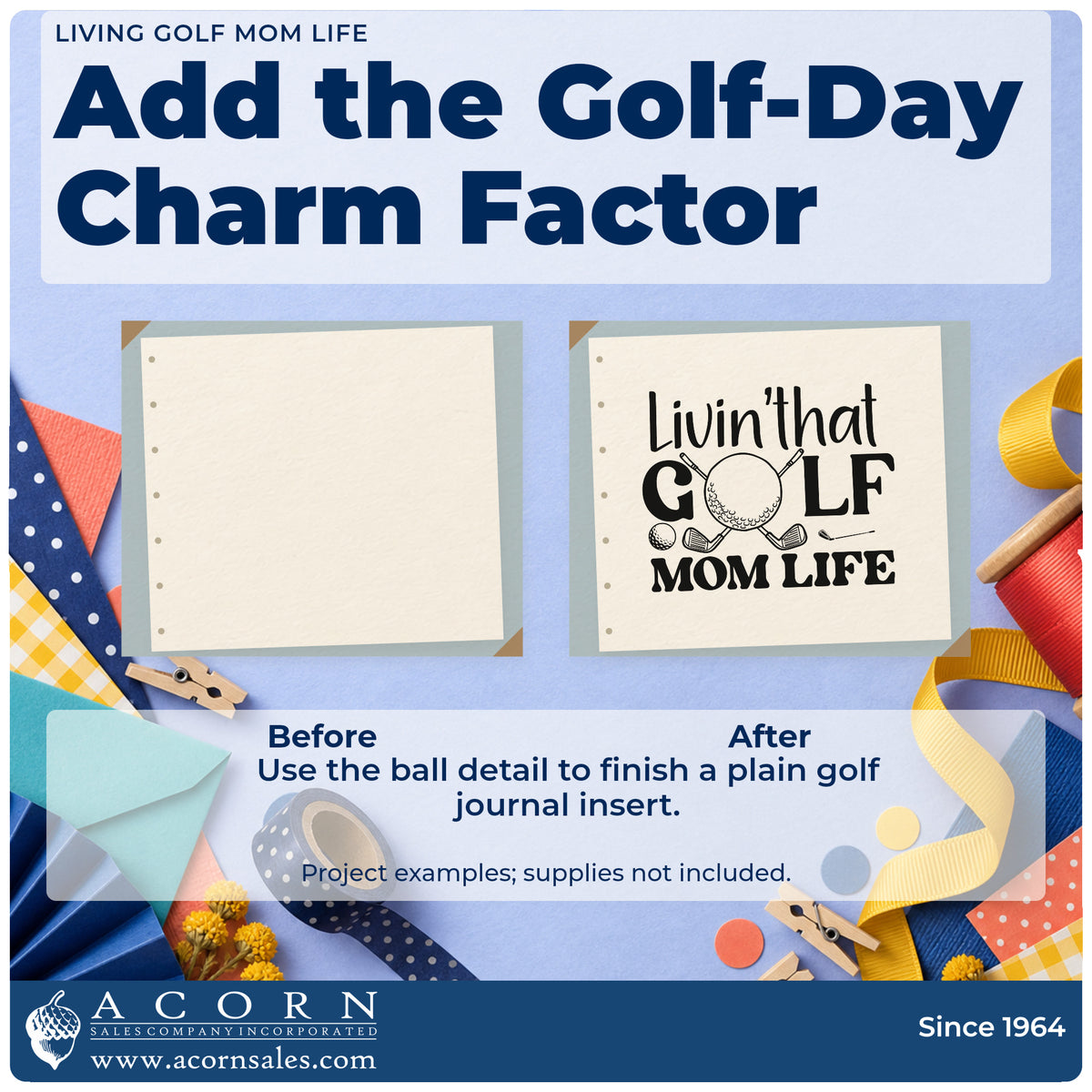 Before and after of a plain item finished with the Living Golf Mom Life Hand Stamp – Duo, a quick upgrade for framed garage hook.