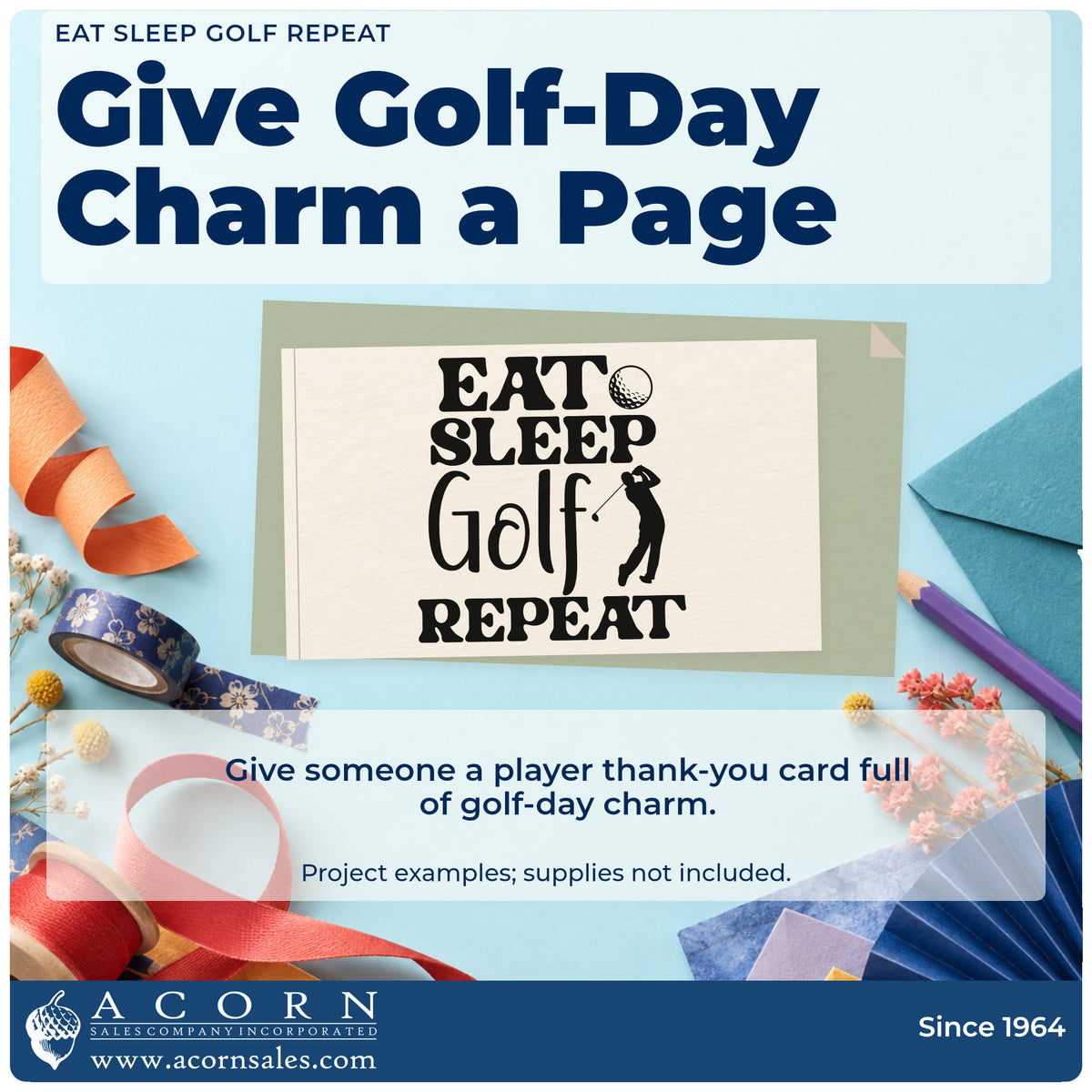 A finished handmade project stamped with the Eat Sleep Golf Repeat Golfer Rubber Stamp – Wood Handle, ideal for summer week album page.