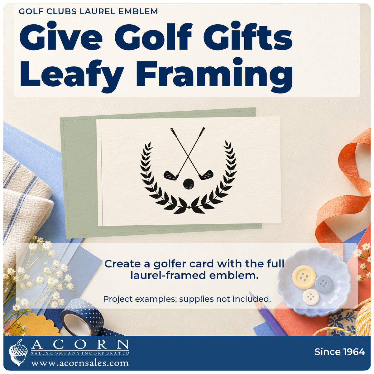A finished handmade project stamped with the Golf Clubs Laurel Emblem Pre-Inked Stamp – PSI, ideal for founders album page.