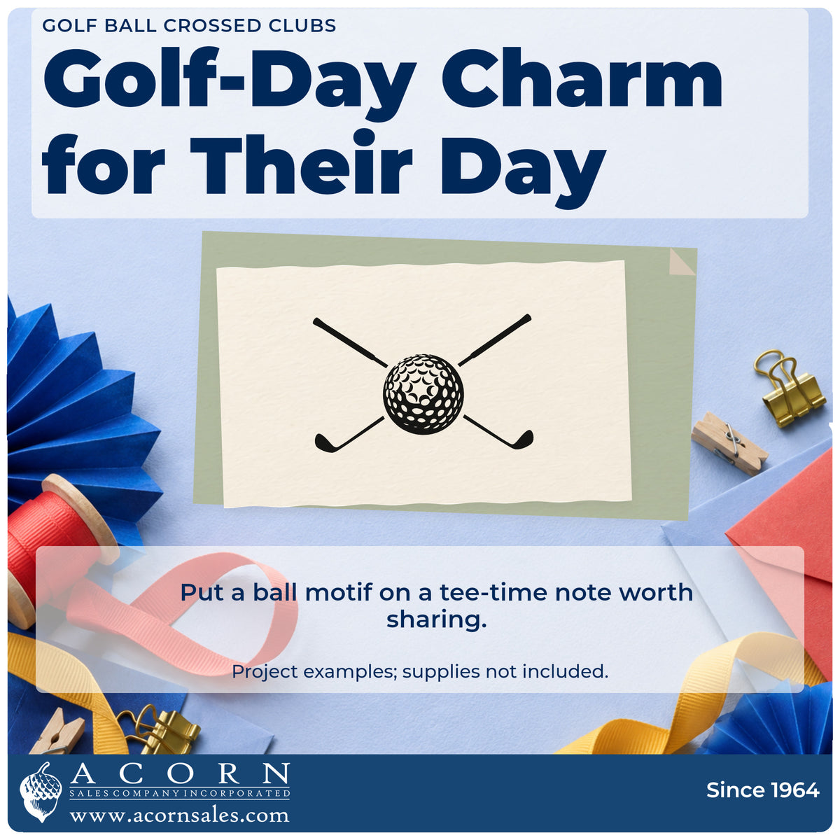 A finished handmade project stamped with the Dimpled Golf Ball And Crossed Clubs Rubber Stamp – Duo Hand, ideal for engrave album page.