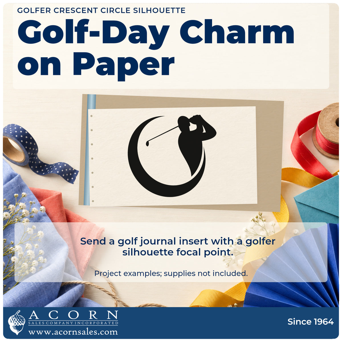A finished handmade project stamped with the Golfer Crescent Circle Silhouette Pre-Inked Stamp – Slim, ideal for video album page.