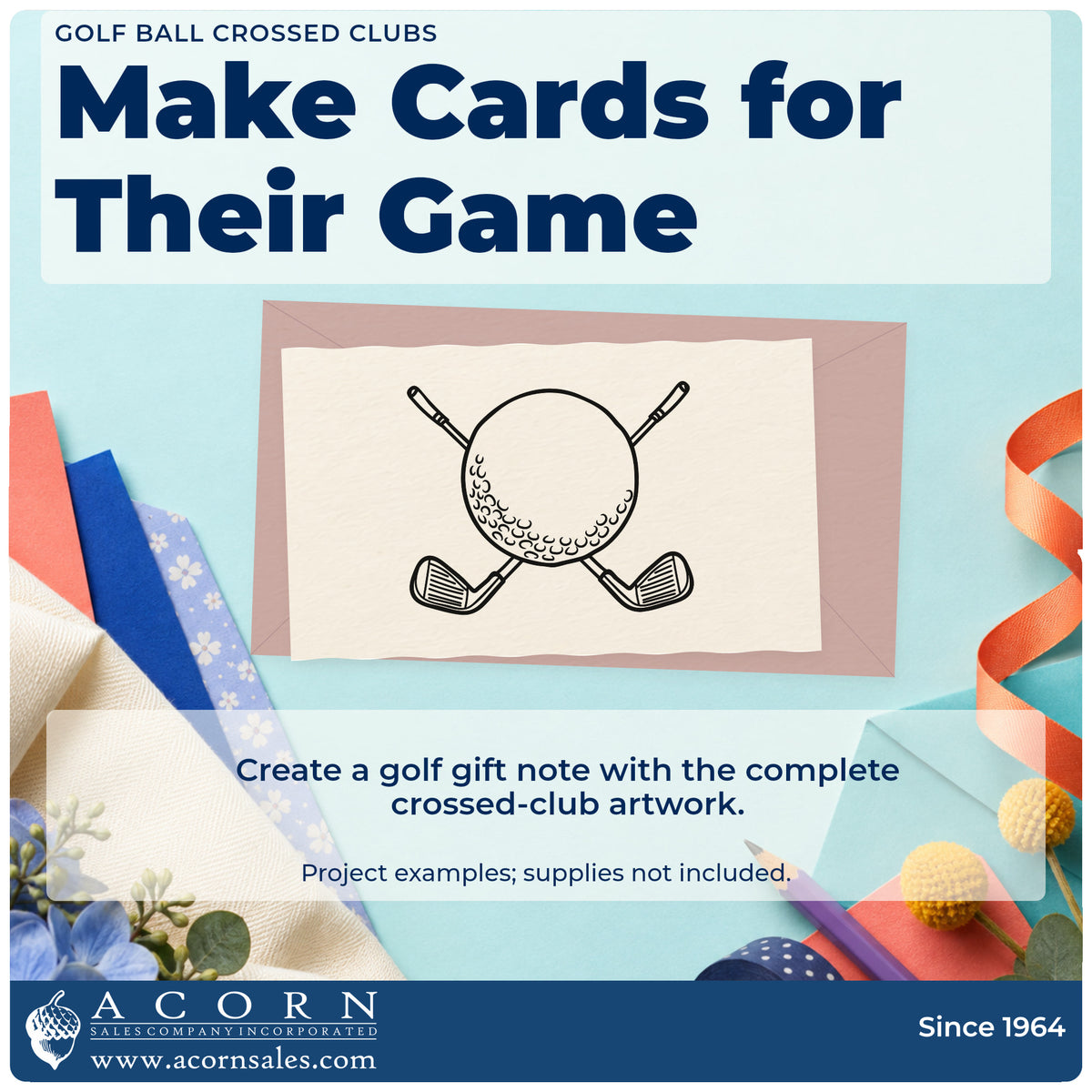 A finished handmade project stamped with the Golf Ball Crossed Clubs Outline Detail Rubber Stamp – Wood Handle, ideal for resort season album page.
