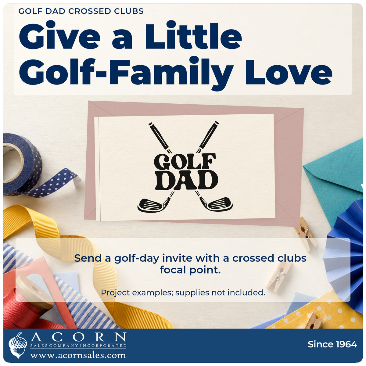 A finished handmade project stamped with the Golf Dad Crossed Clubs Block Lettering PSI Pre-Inked Stamp, ideal for sim build album page.