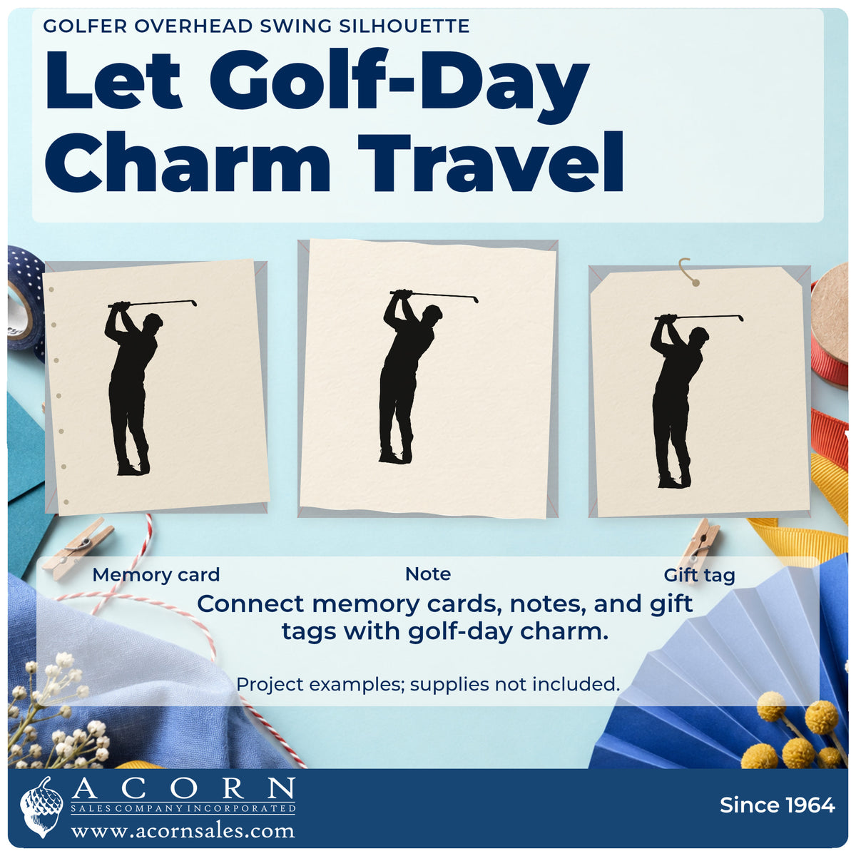 Three project examples made with the Overhead Club Golf Swing Self-Inking Stamp, including weekly result sheet.