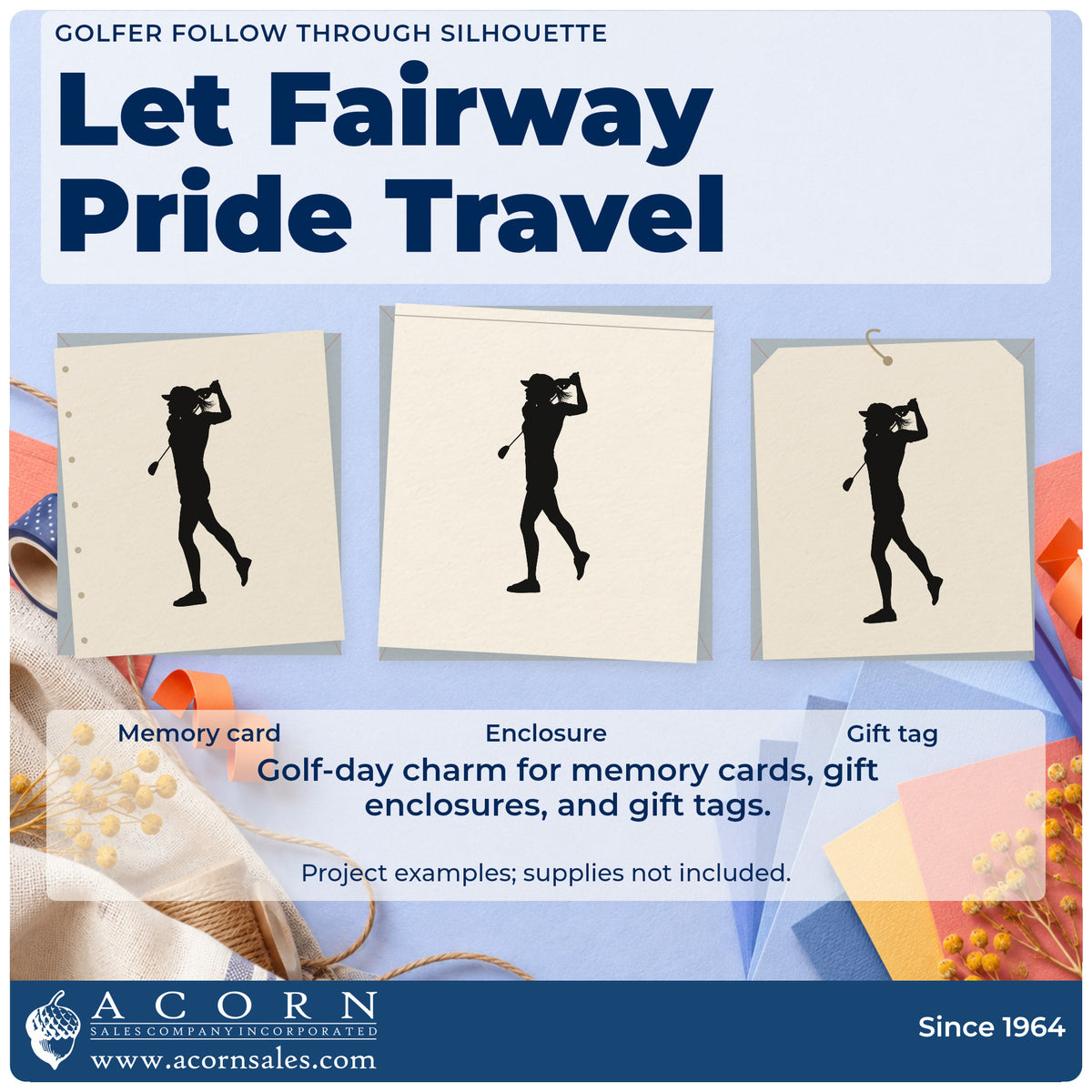 Three project examples made with the Golfer Follow Through Silhouette Rubber Stamp – Wood Handle, including qualify score sheet.