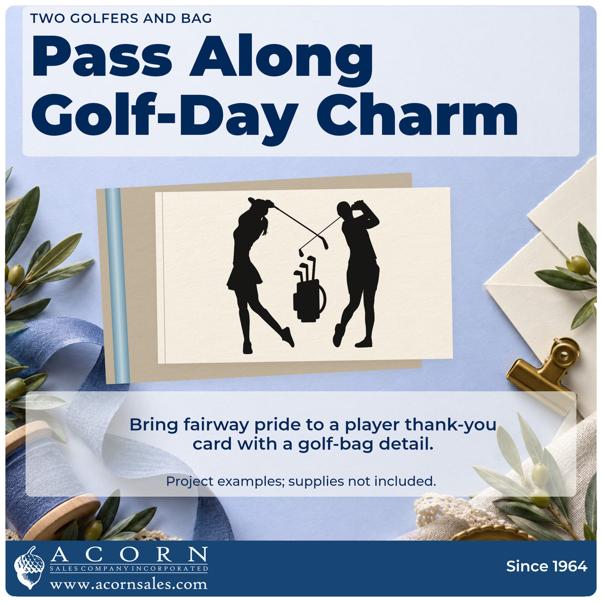 A finished handmade project stamped with the Golfer Pair With Crossed Clubs And Bag Wood Handle Stamp, ideal for pair event album page.