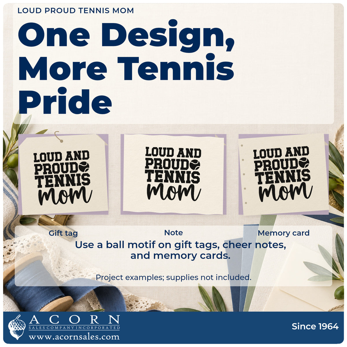 Three project examples made with the Loud Proud Tennis Mom Stamp – PSI Pre-Inked, including draw track sheet.