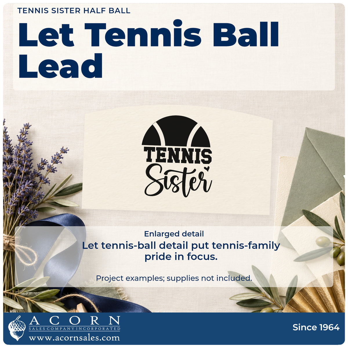 Enlarged detail of the Tennis Sister Half Ball Stamp – Wood Handle imprint. A half tennis ball sits above TENNIS Sister with a tiny heart.
