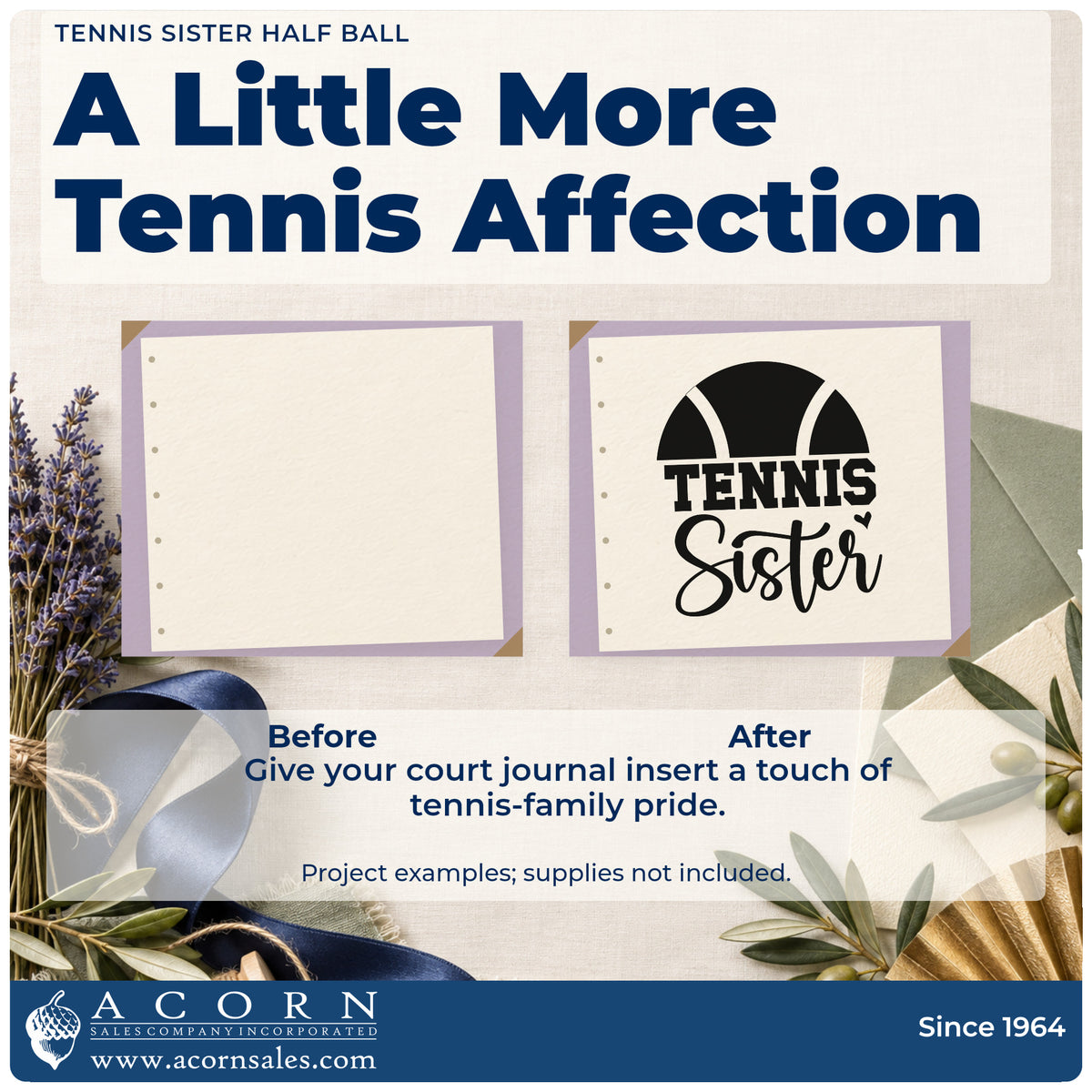 Before and after of a plain item finished with the Tennis Sister Half Ball Rubber Stamp – Duo Hand, a quick upgrade for framed bedroom shelf.