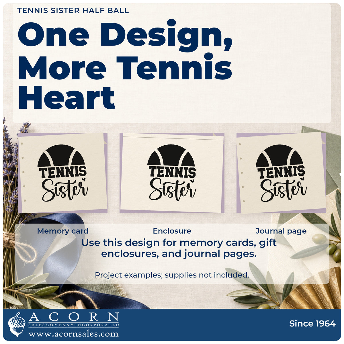 Three project examples made with the Tennis Sister Half Ball Compact Pre-Inked Stamp – Slim, including match attend sheet.