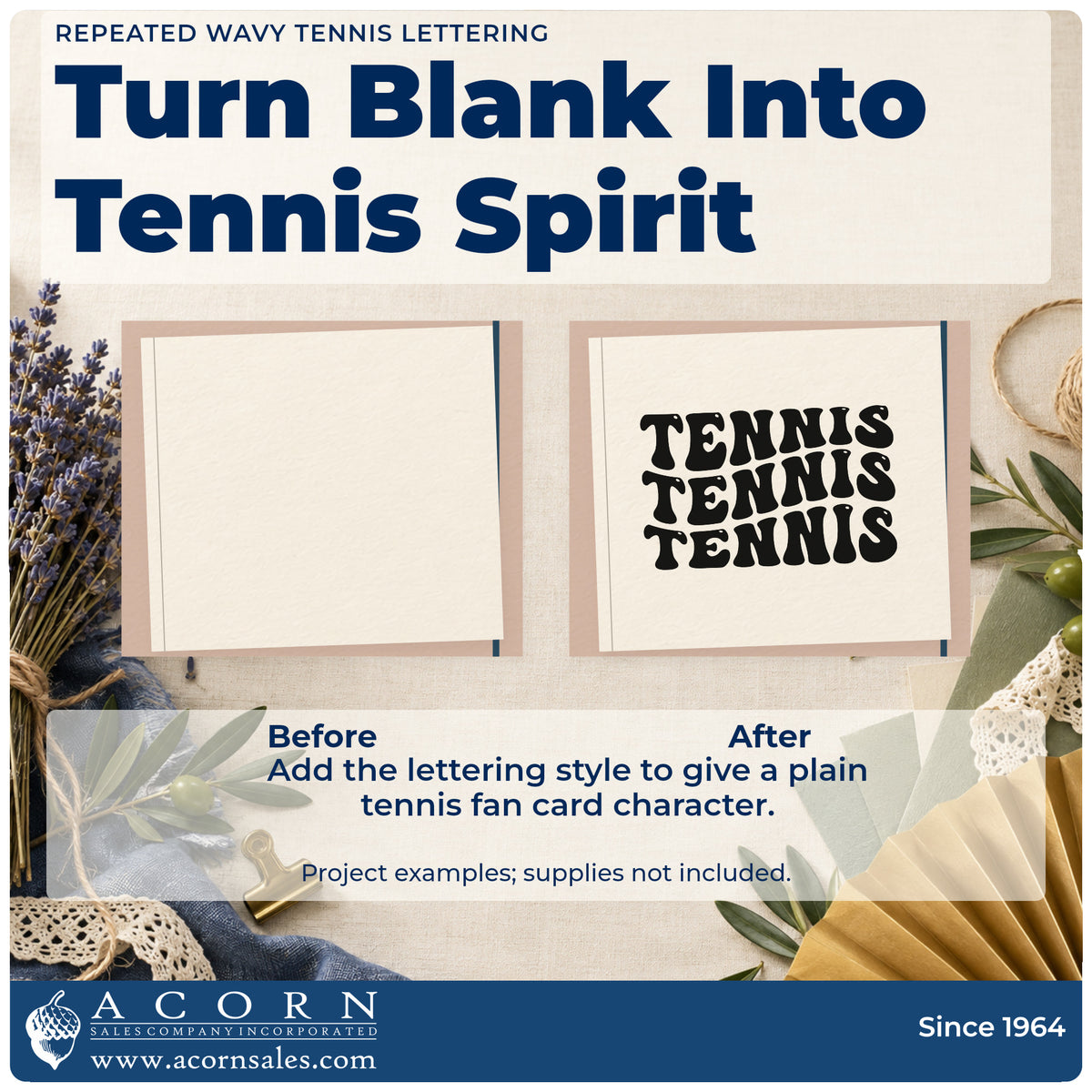 Before and after of a plain item finished with the Repeated Wavy Tennis Lettering Stamp – Duo Hand, a quick upgrade for framed shop wall.
