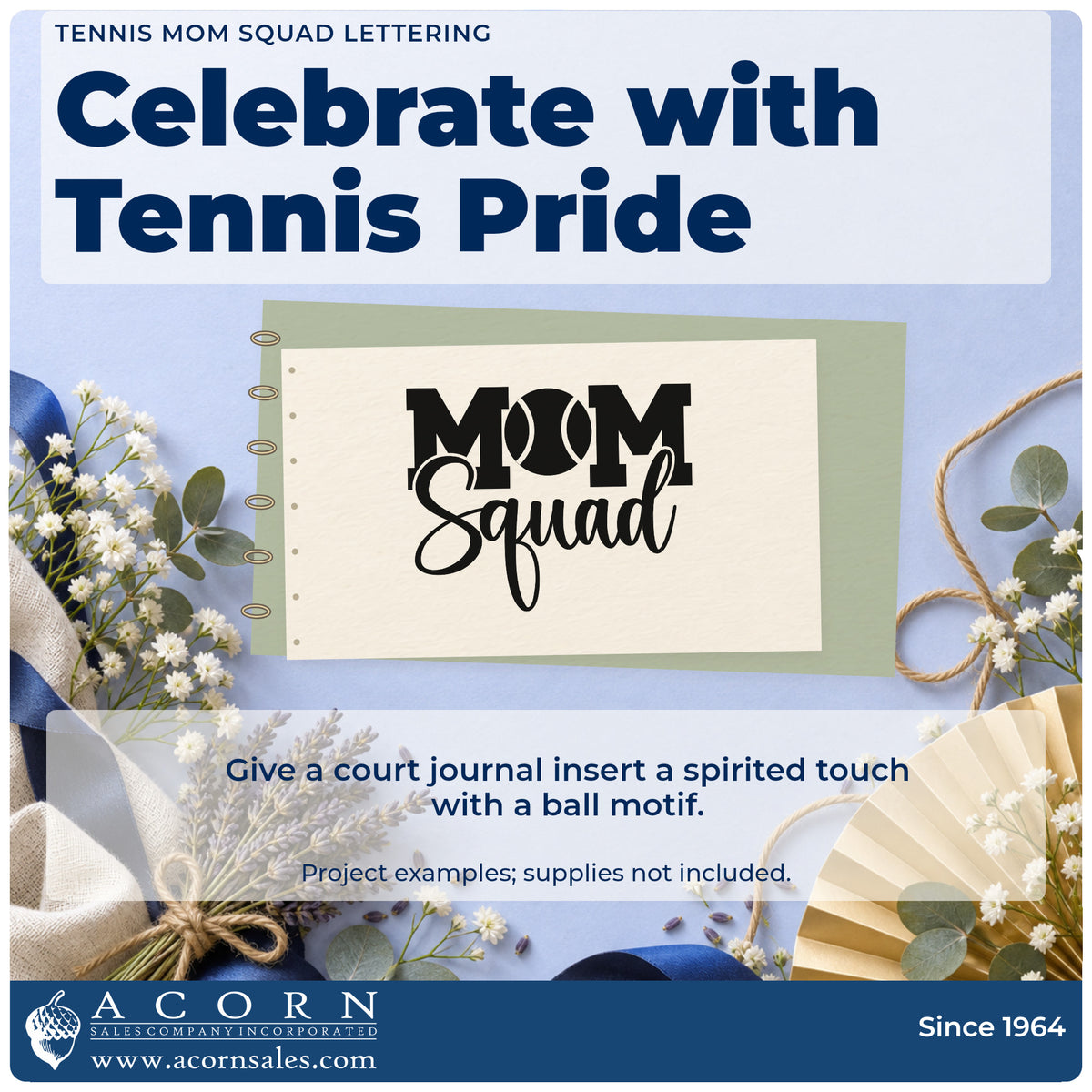 A finished handmade project stamped with the Premium Wooden Tennis Mom Squad Word Art Stamp – Vintage Pro, ideal for sideline album page.